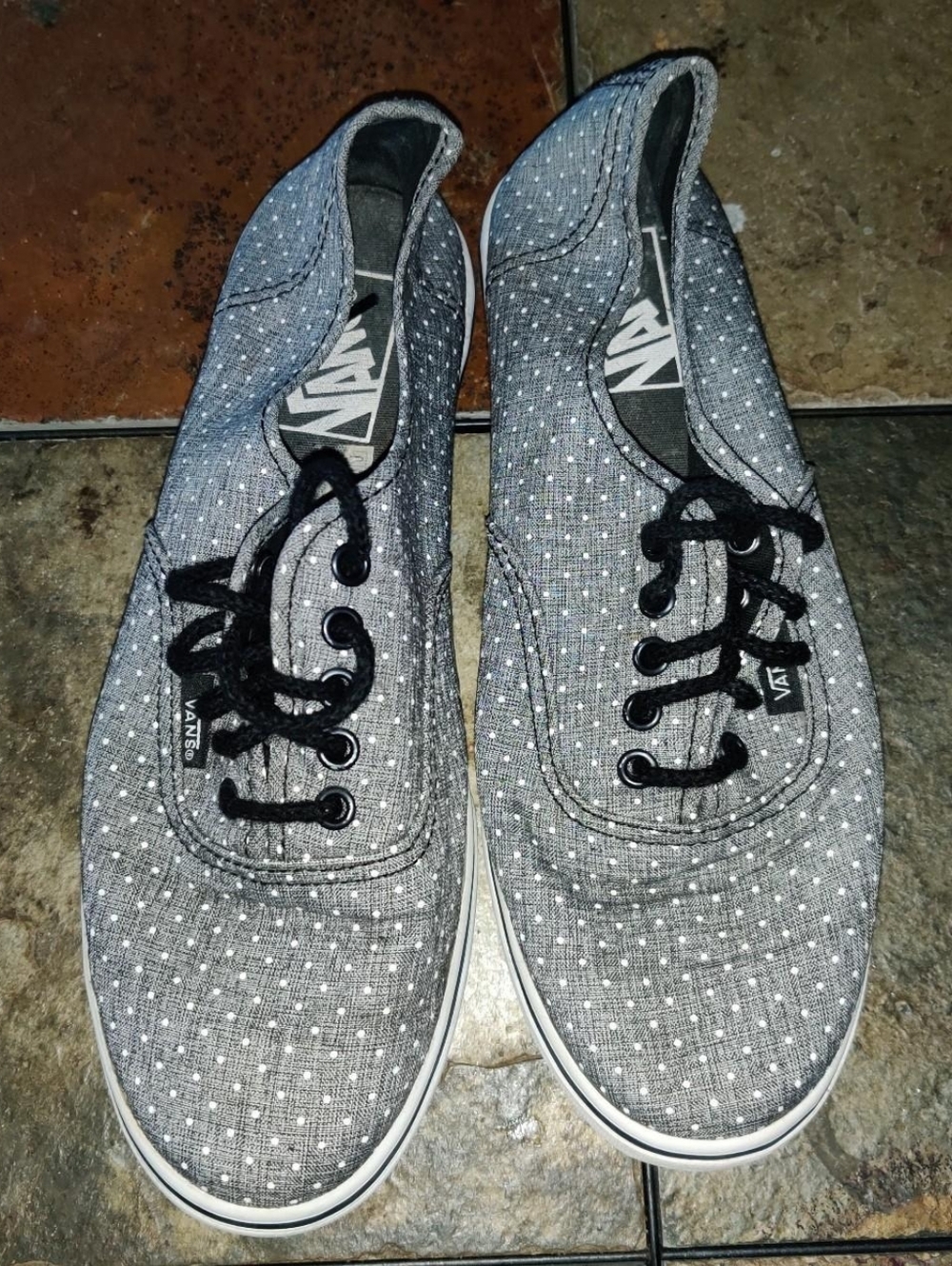 Women's Vans Authentic Lo Pro Grey Polkadot Sneakers Size 7.5